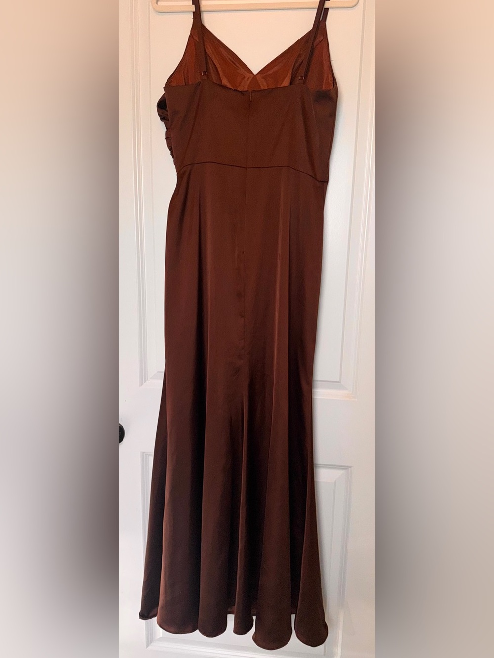 Revelry Satin V-Neck Maxi Gown in Deep Chocolate - Picture 8 of 9